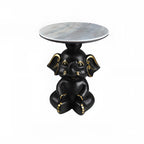 Black Elephant Side Table with Stone Top for Living Room