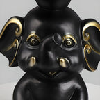 Black Elephant Side Table with Stone Top for Living Room