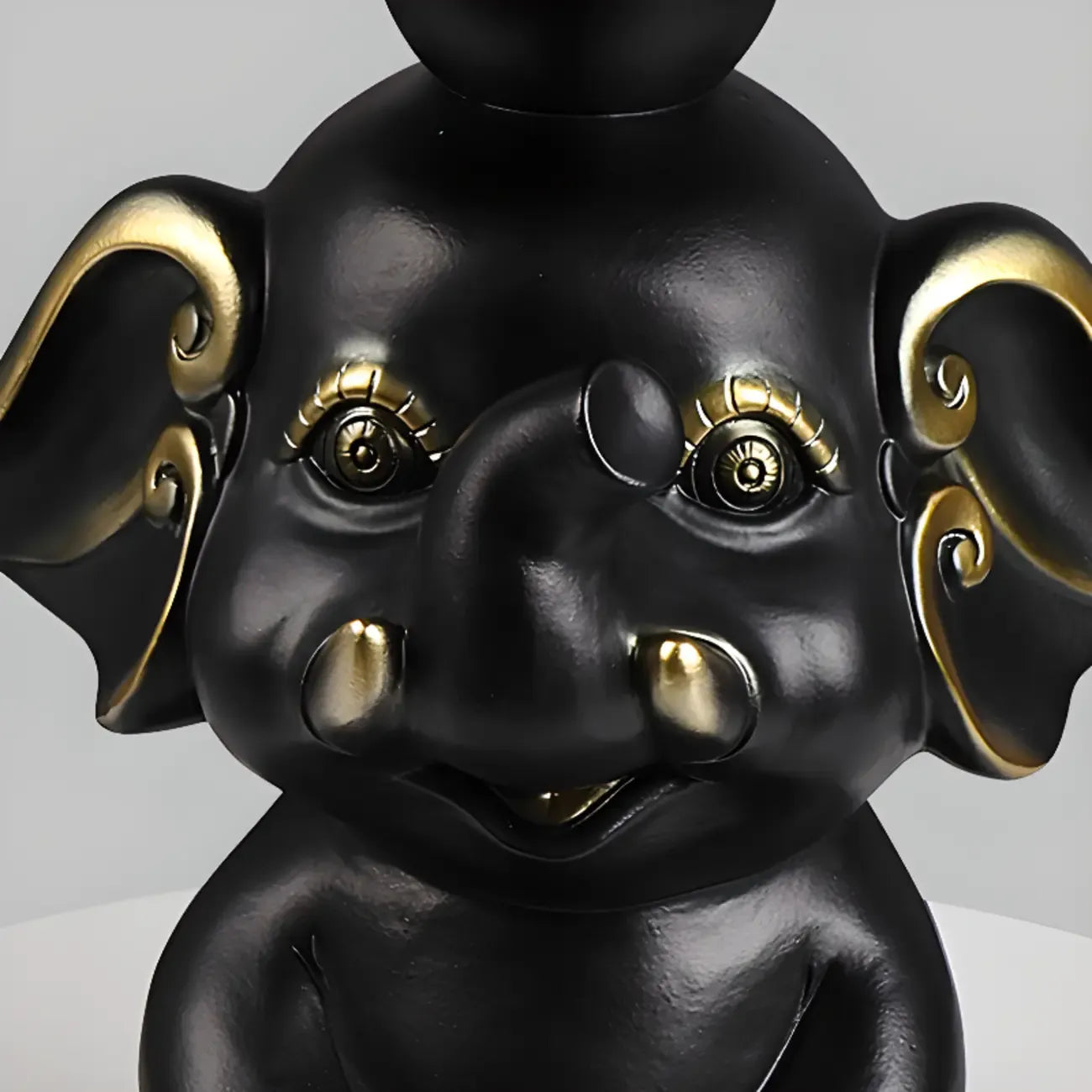 Black Elephant Side Table with Stone Top for Living Room