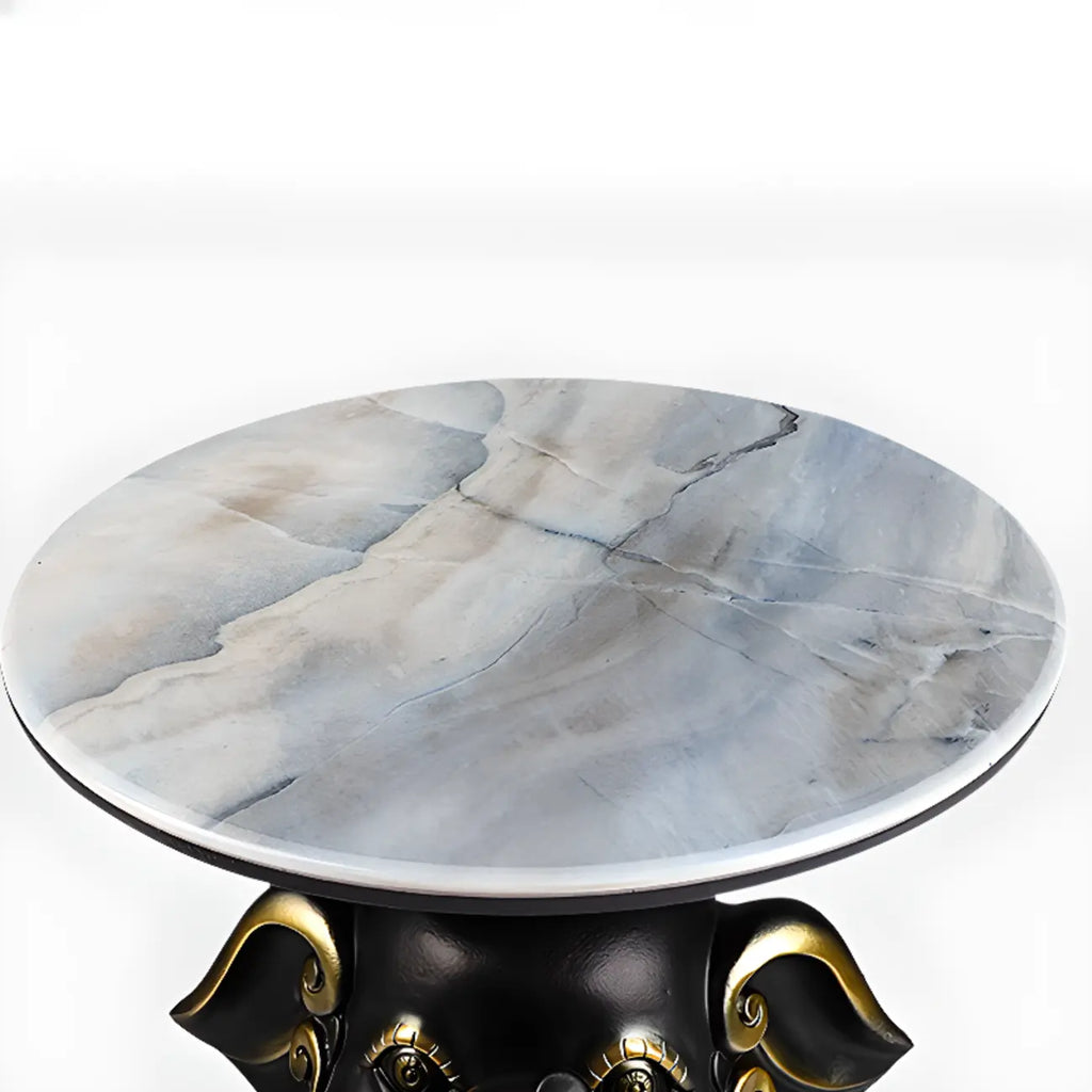 Black Elephant Side Table with Stone Top for Living Room