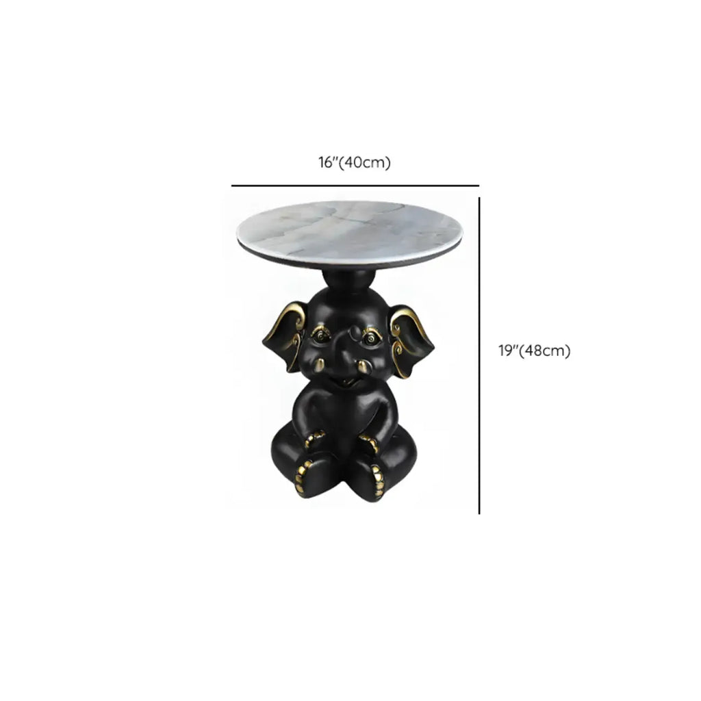 Black Elephant Side Table with Stone Top for Living Room