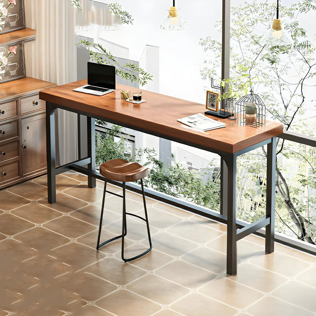 Modern Faux Wood Bar Table Set with Backless Stools