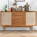 Classic Rattan Wood Sideboard with Storage for Dining Room