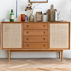 Classic Rattan Wood Sideboard with Storage for Dining Room