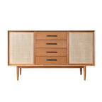 Classic Rattan Wood Sideboard with Storage for Dining Room