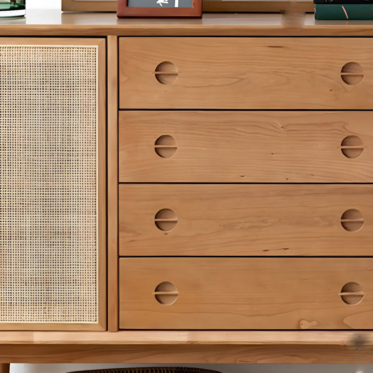 Classic Rattan Wood Sideboard with Storage for Dining Room