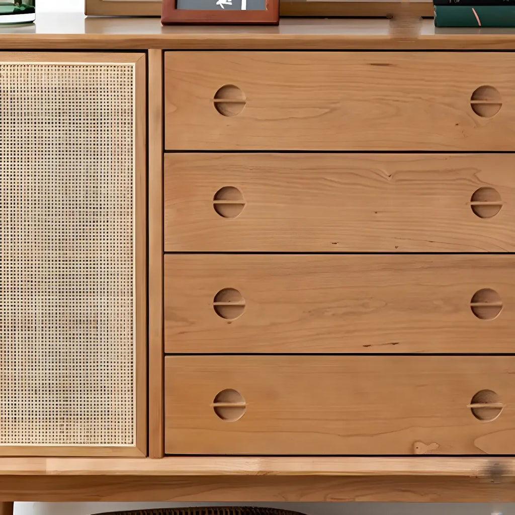 Classic Rattan Wood Sideboard with Storage for Dining Room