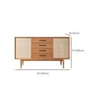 Classic Rattan Wood Sideboard with Storage for Dining Room