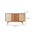 Classic Rattan Wood Sideboard with Storage for Dining Room