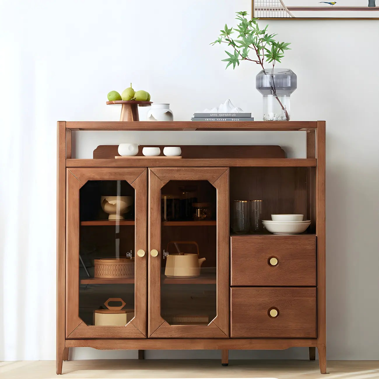Modern Brown Glass Countertop Sideboard with Storage