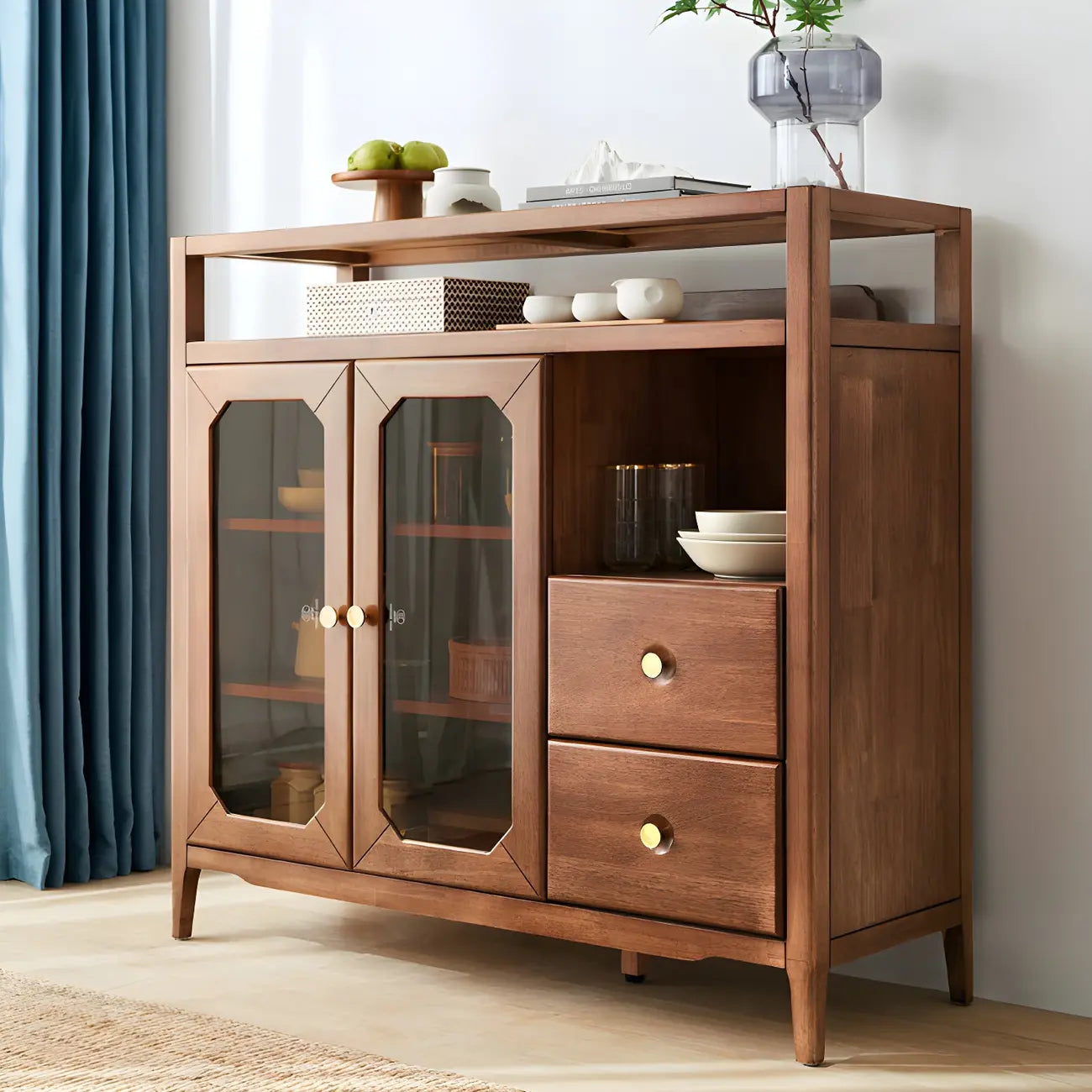 Modern Brown Glass Countertop Sideboard with Storage