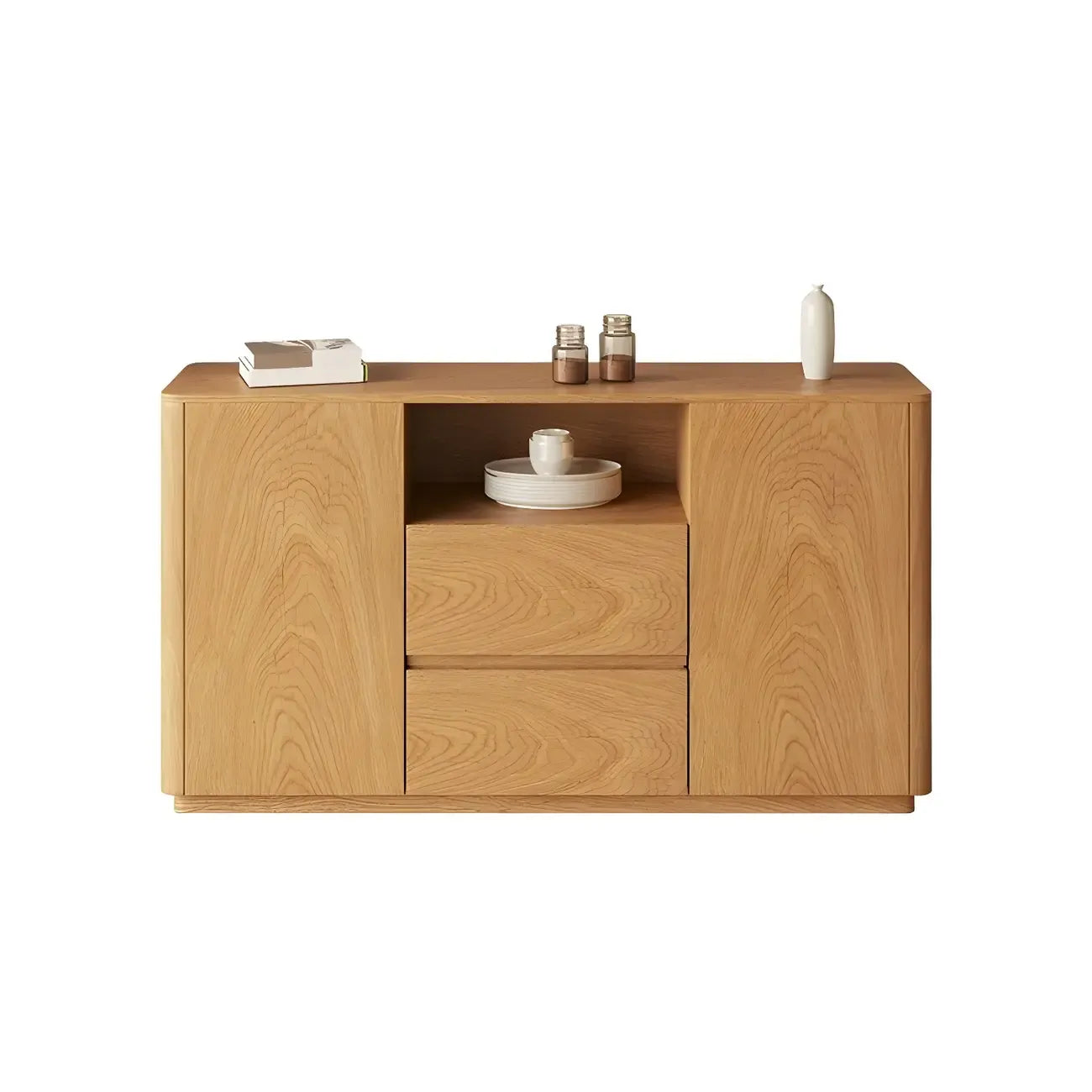 Scandinavian Brown Wooden Sideboard with Open Storage