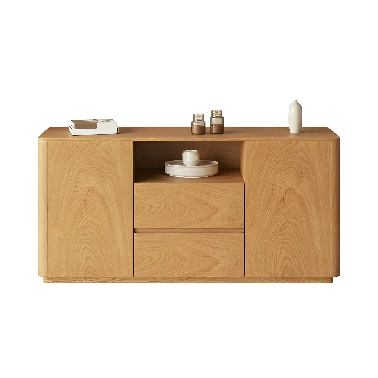 Scandinavian Brown Wooden Sideboard with Open Storage