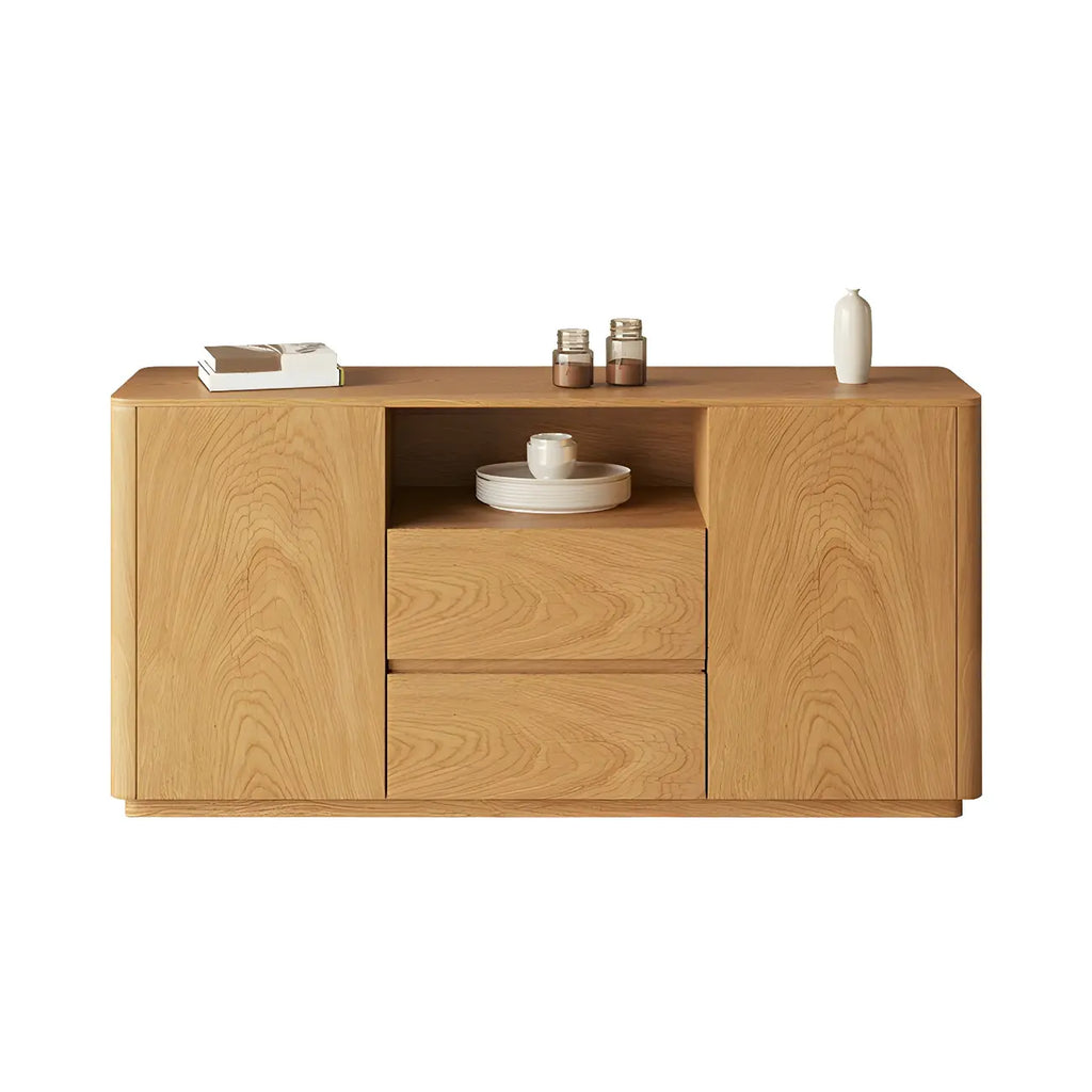 Scandinavian Brown Wooden Sideboard with Open Storage