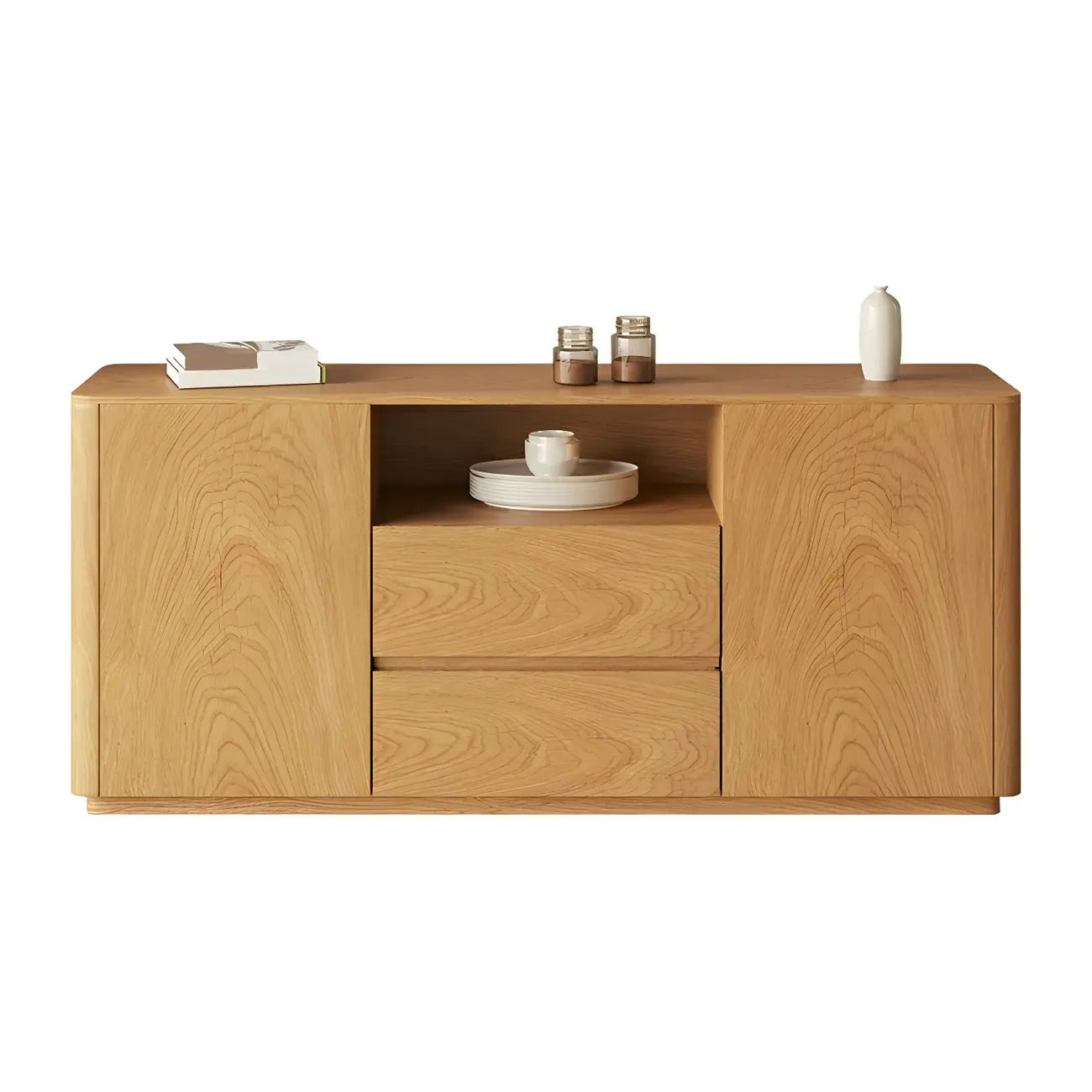 Scandinavian Brown Wooden Sideboard with Open Storage
