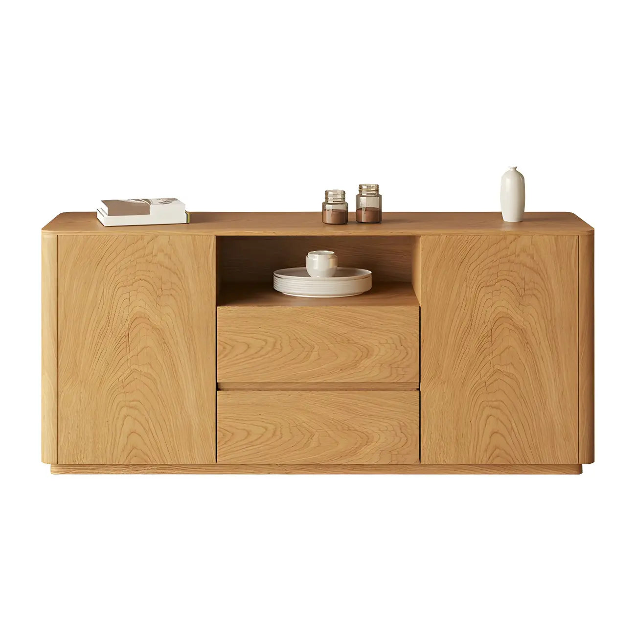 Scandinavian Brown Wooden Sideboard with Open Storage