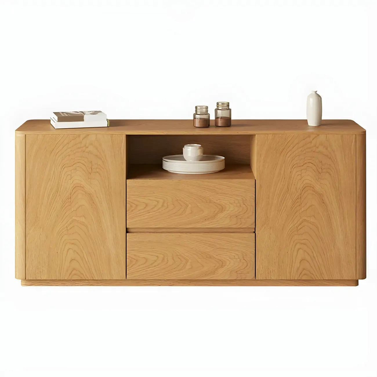 Scandinavian Brown Wooden Sideboard with Open Storage