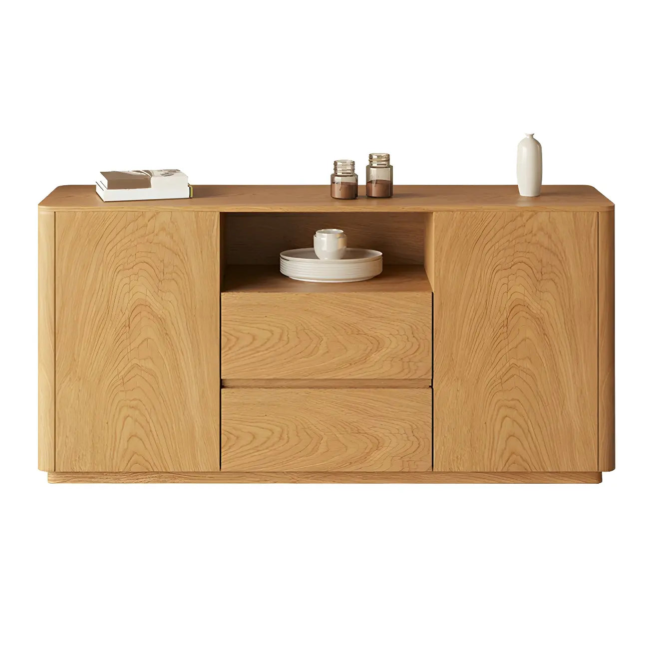 Scandinavian Brown Wooden Sideboard with Open Storage