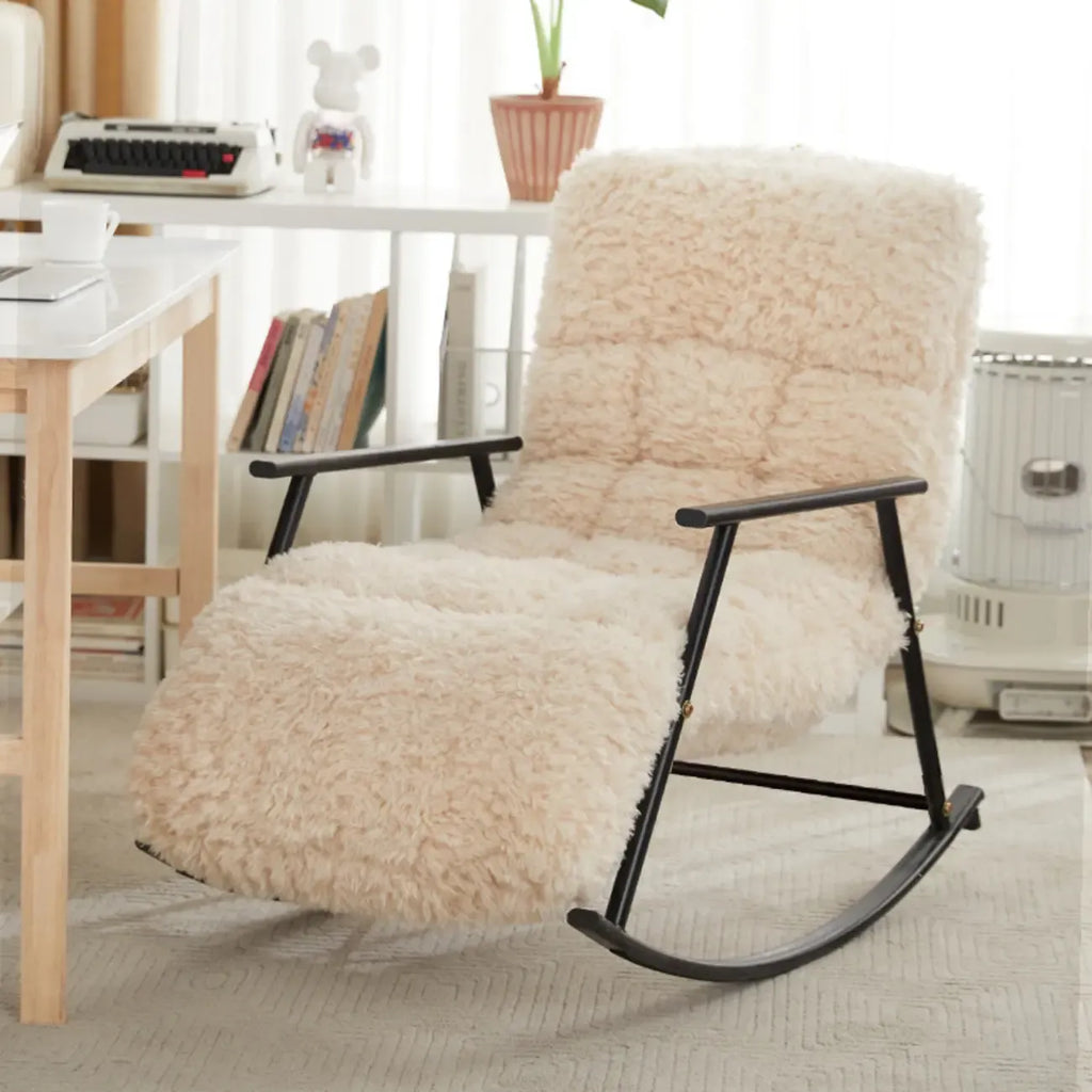 Modern Cotton Upholstered Metal Rocking Chair in White