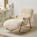 Modern Cotton Upholstered Metal Rocking Chair in White