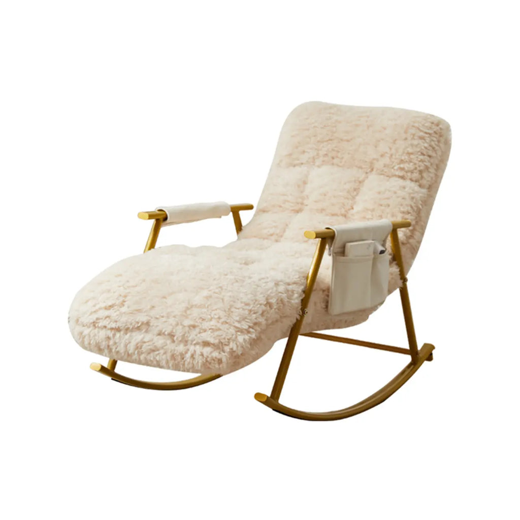 Modern Cotton Upholstered Metal Rocking Chair in White