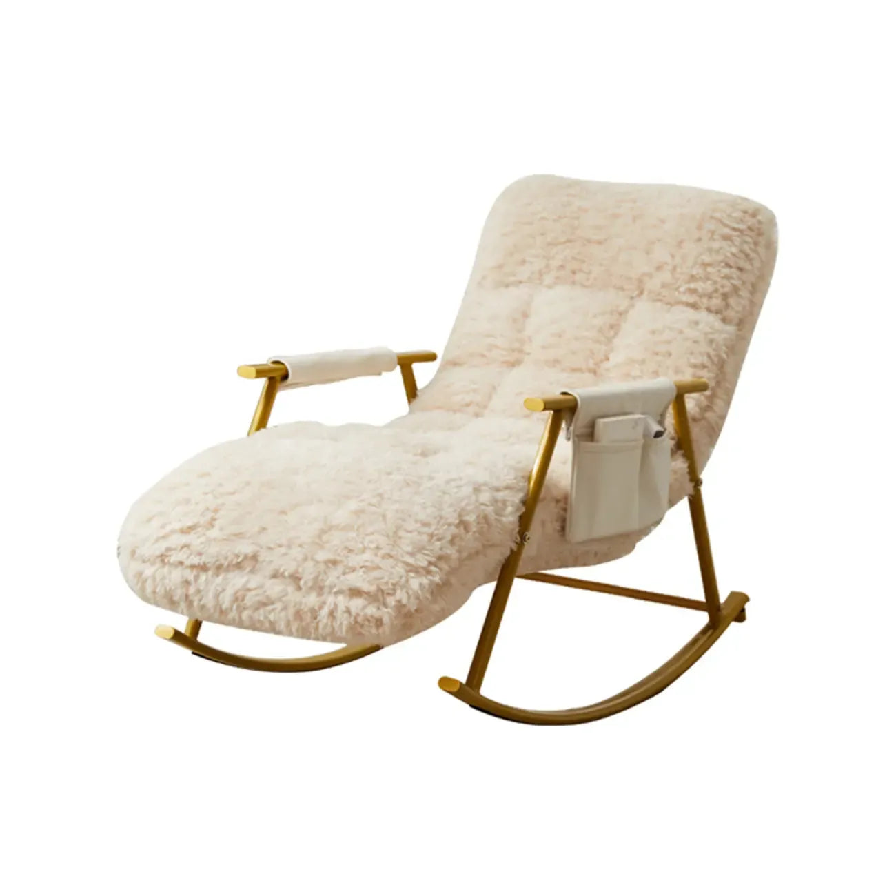 Modern Cotton Upholstered Metal Rocking Chair in White