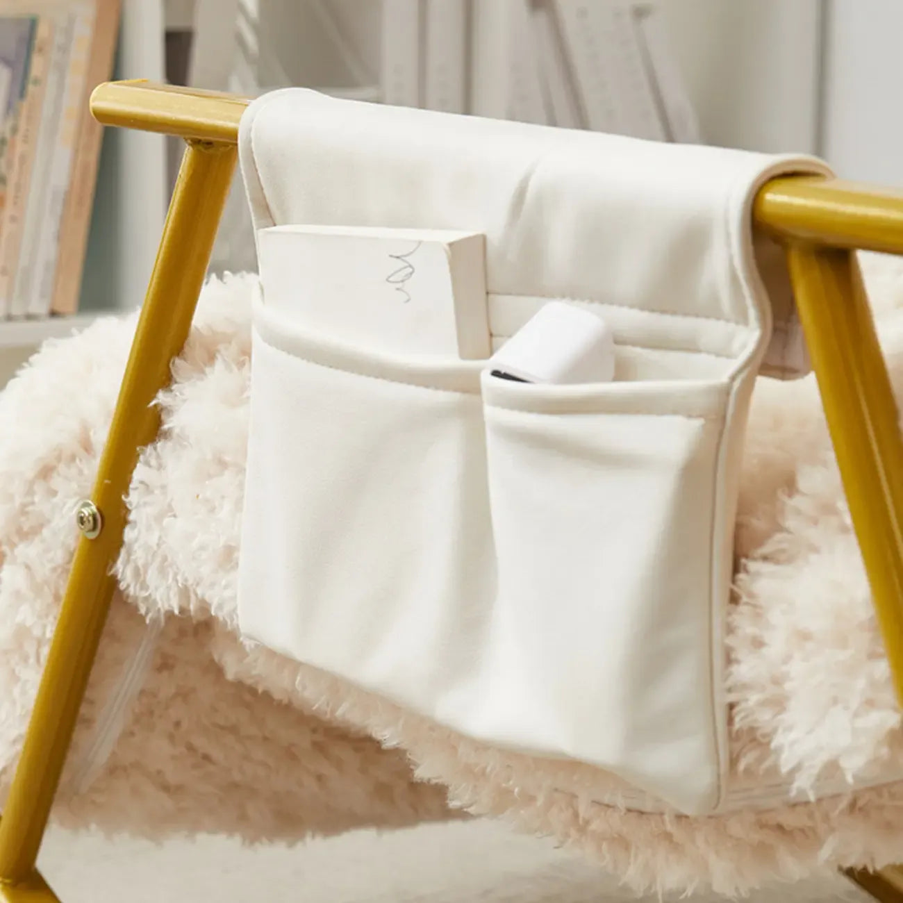 Modern Cotton Upholstered Metal Rocking Chair in White