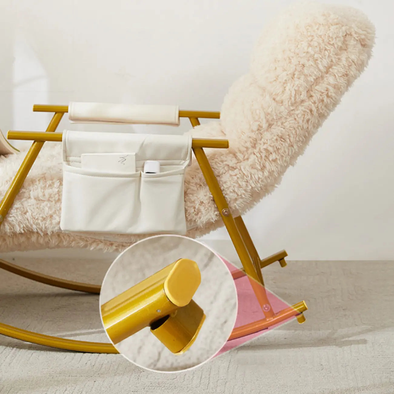 Modern Cotton Upholstered Metal Rocking Chair in White