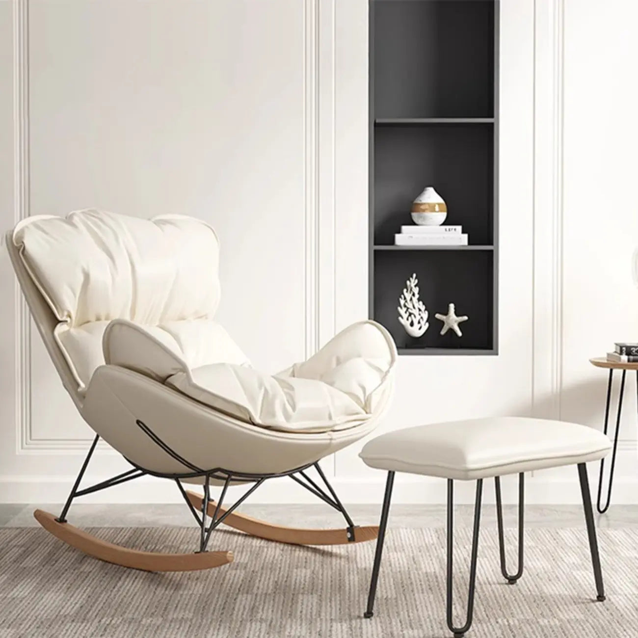 Faux Leather Wingback Rocking Chair with Removable Cushions