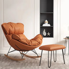 Faux Leather Wingback Rocking Chair with Removable Cushions