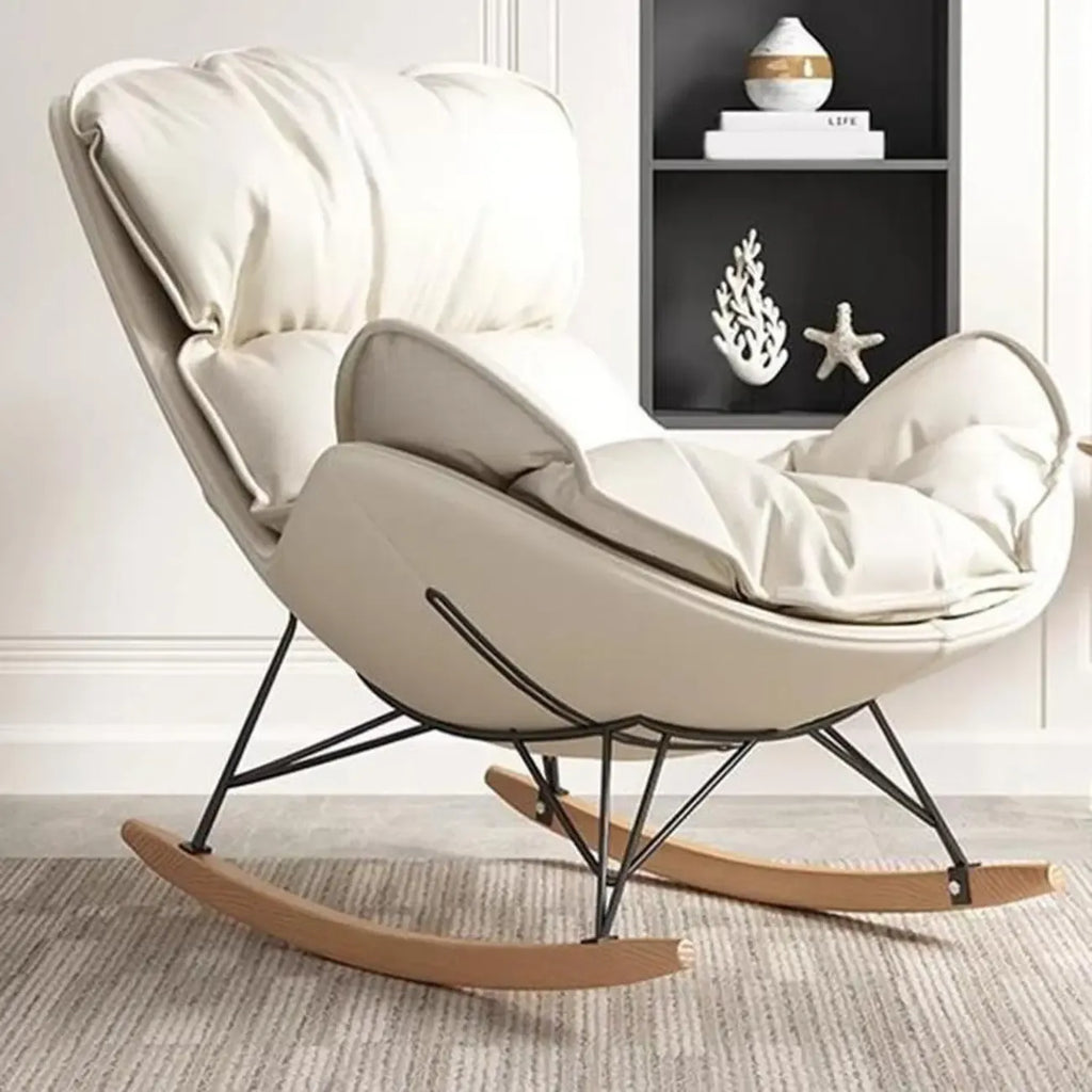 Faux Leather Wingback Rocking Chair with Removable Cushions
