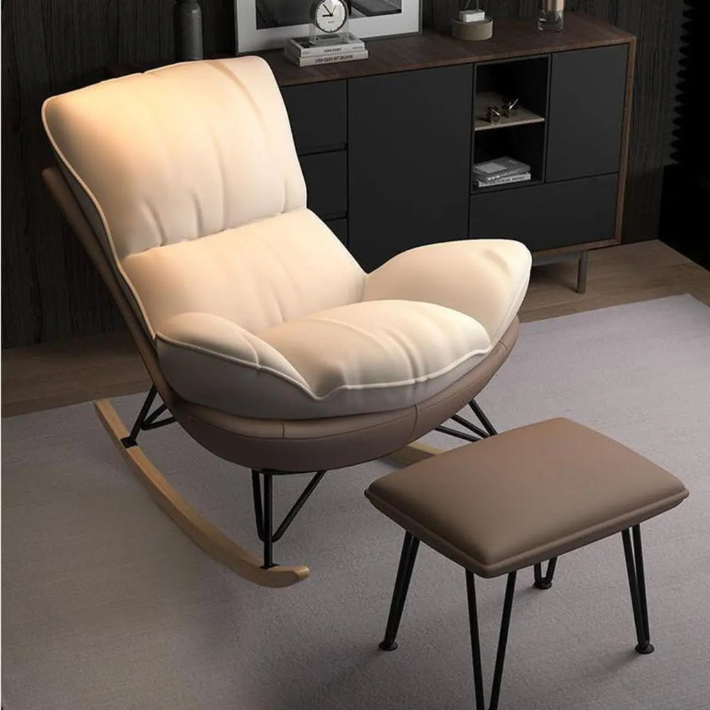 Faux Leather Wingback Rocking Chair with Removable Cushions