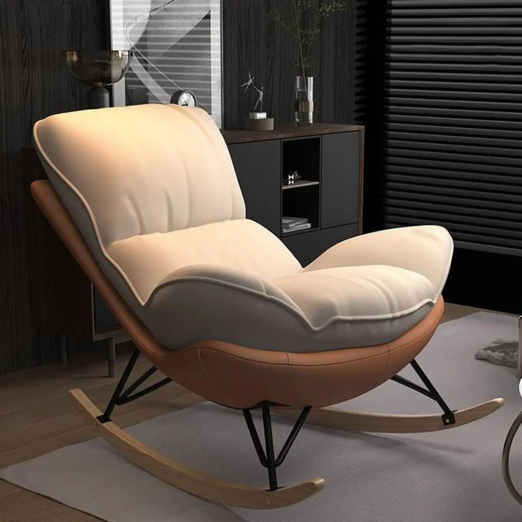 Faux Leather Wingback Rocking Chair with Removable Cushions