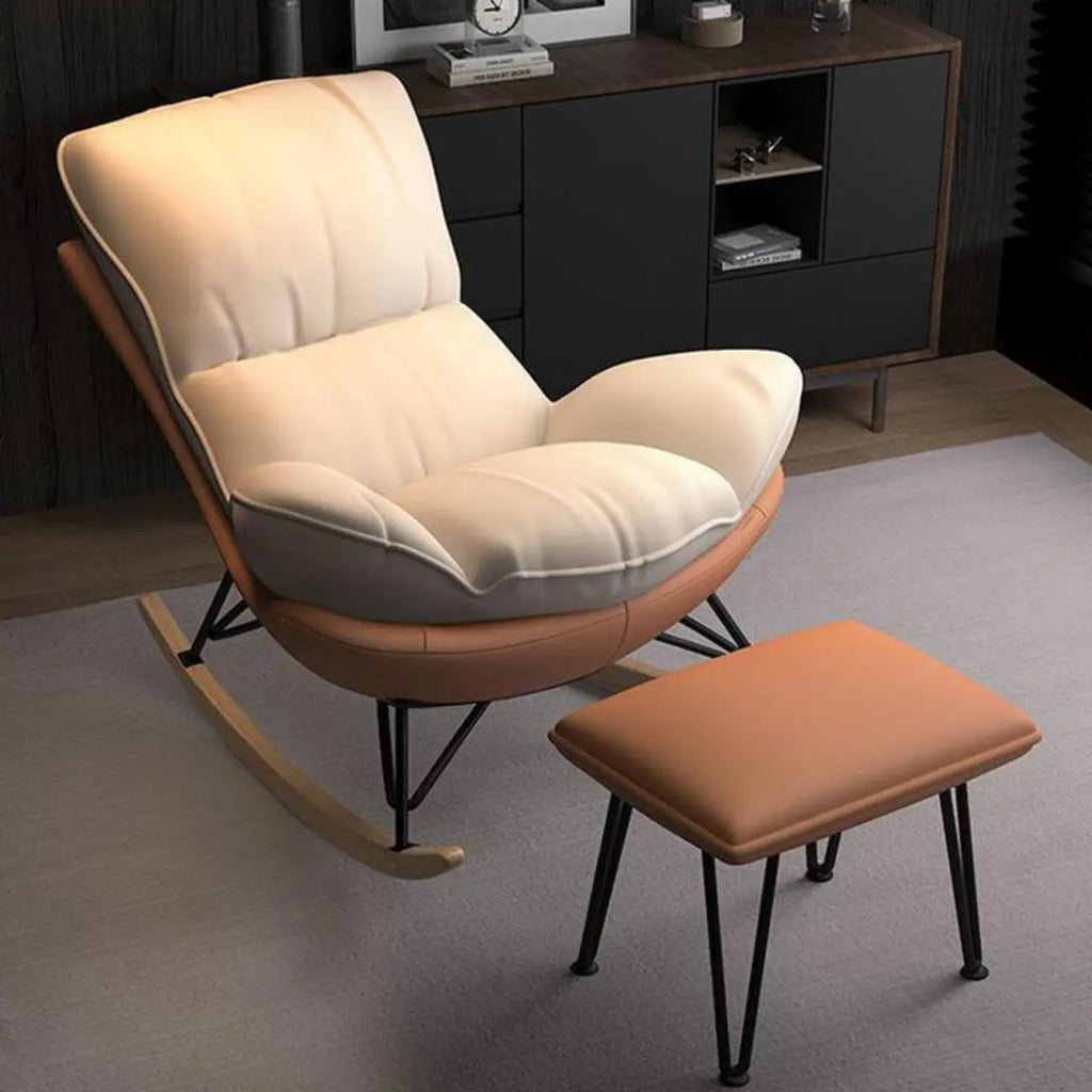 Faux Leather Wingback Rocking Chair with Removable Cushions