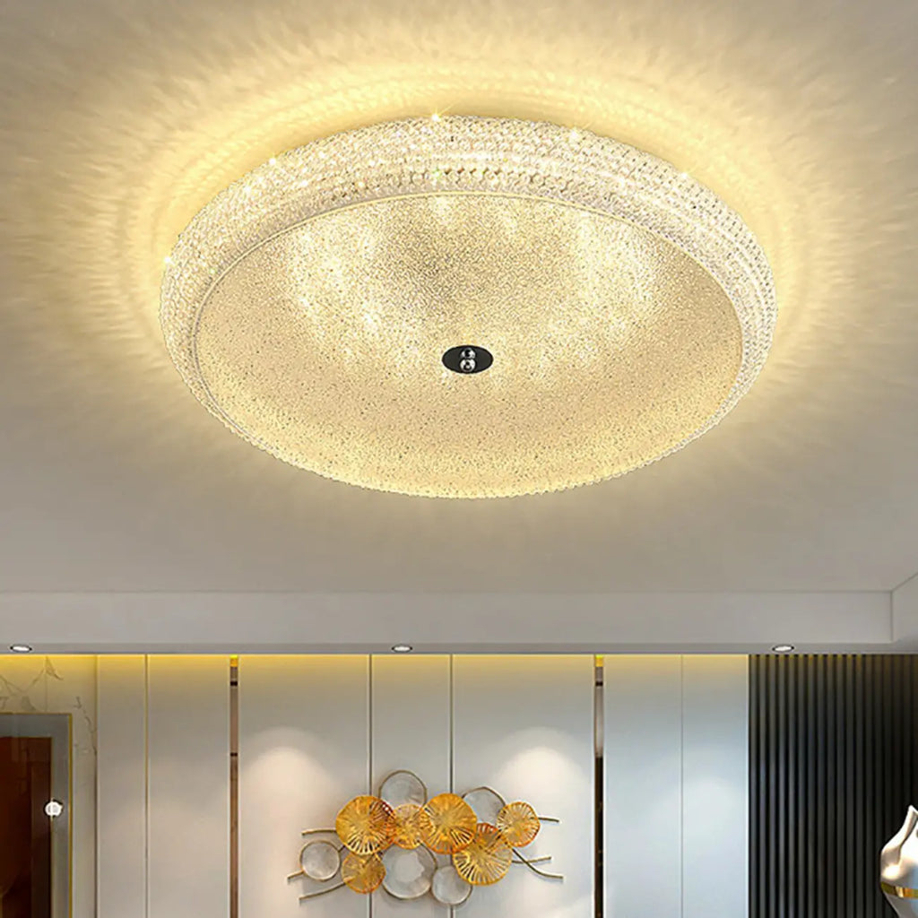 Simple Dimmable Crystal  Flush Ceiling Lamp for Living Room
