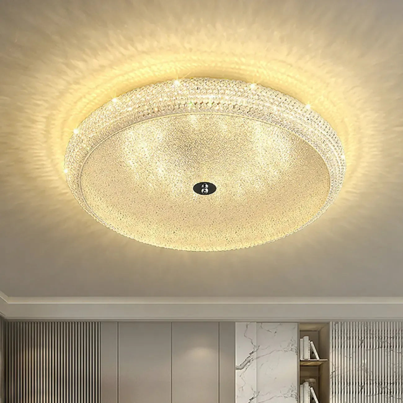 Simple Dimmable Crystal  Flush Ceiling Lamp for Living Room