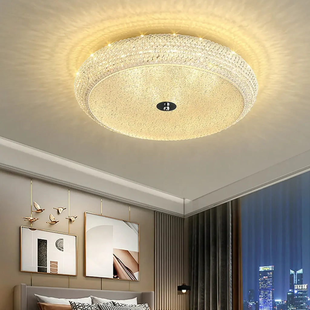 Simple Dimmable Crystal  Flush Ceiling Lamp for Living Room