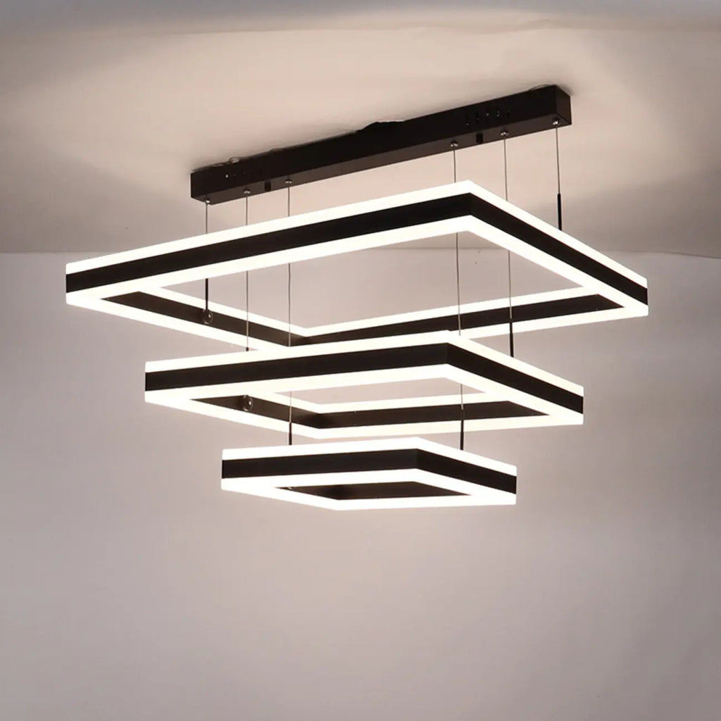Modern 3-Tier Linear Square Dimmable LED Chandelier
