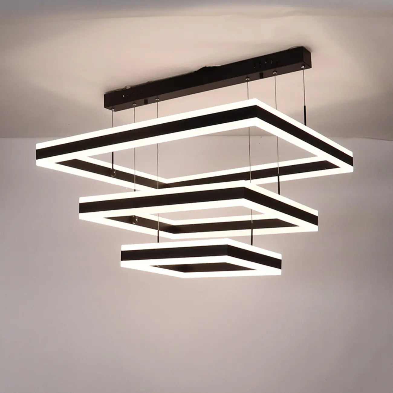 Modern 3-Tier Linear Square Dimmable LED Chandelier