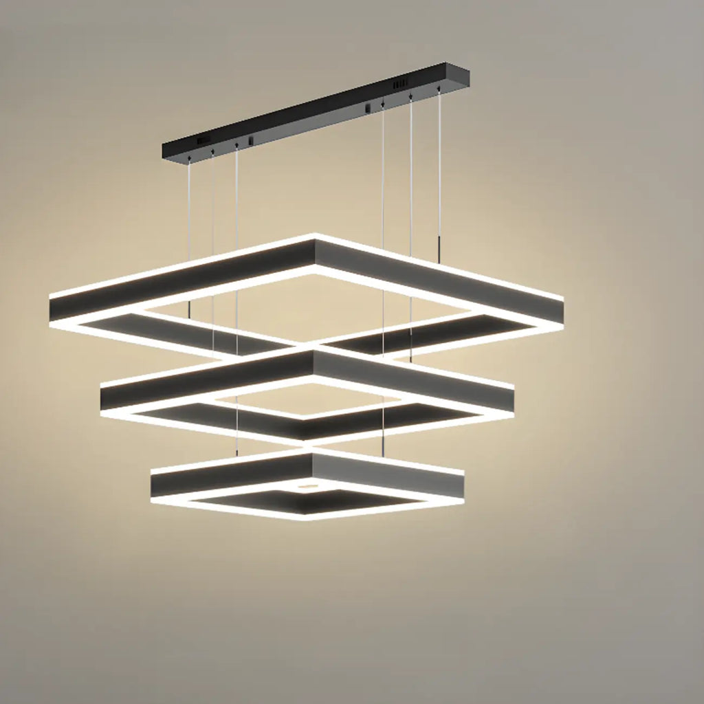Modern 3-Tier Linear Square Dimmable LED Chandelier