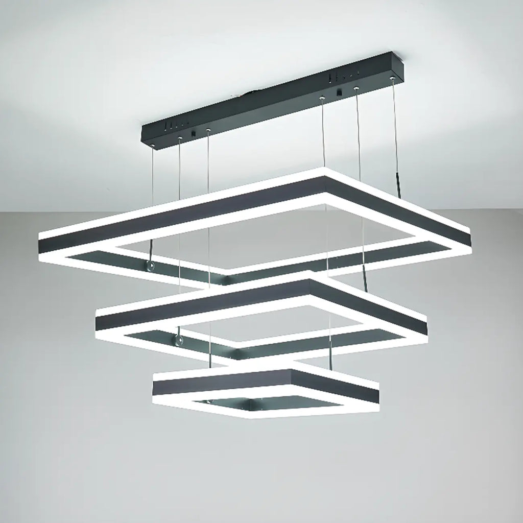 Modern 3-Tier Linear Square Dimmable LED Chandelier