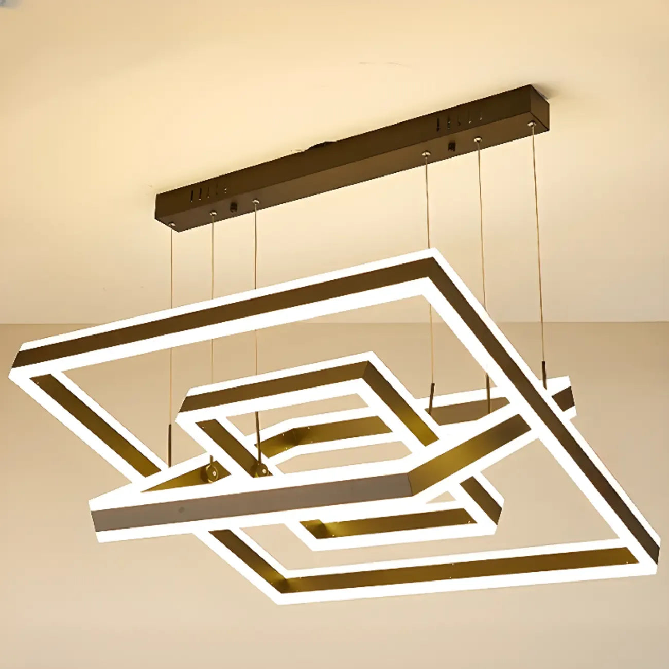 Modern 3-Tier Linear Square Dimmable LED Chandelier