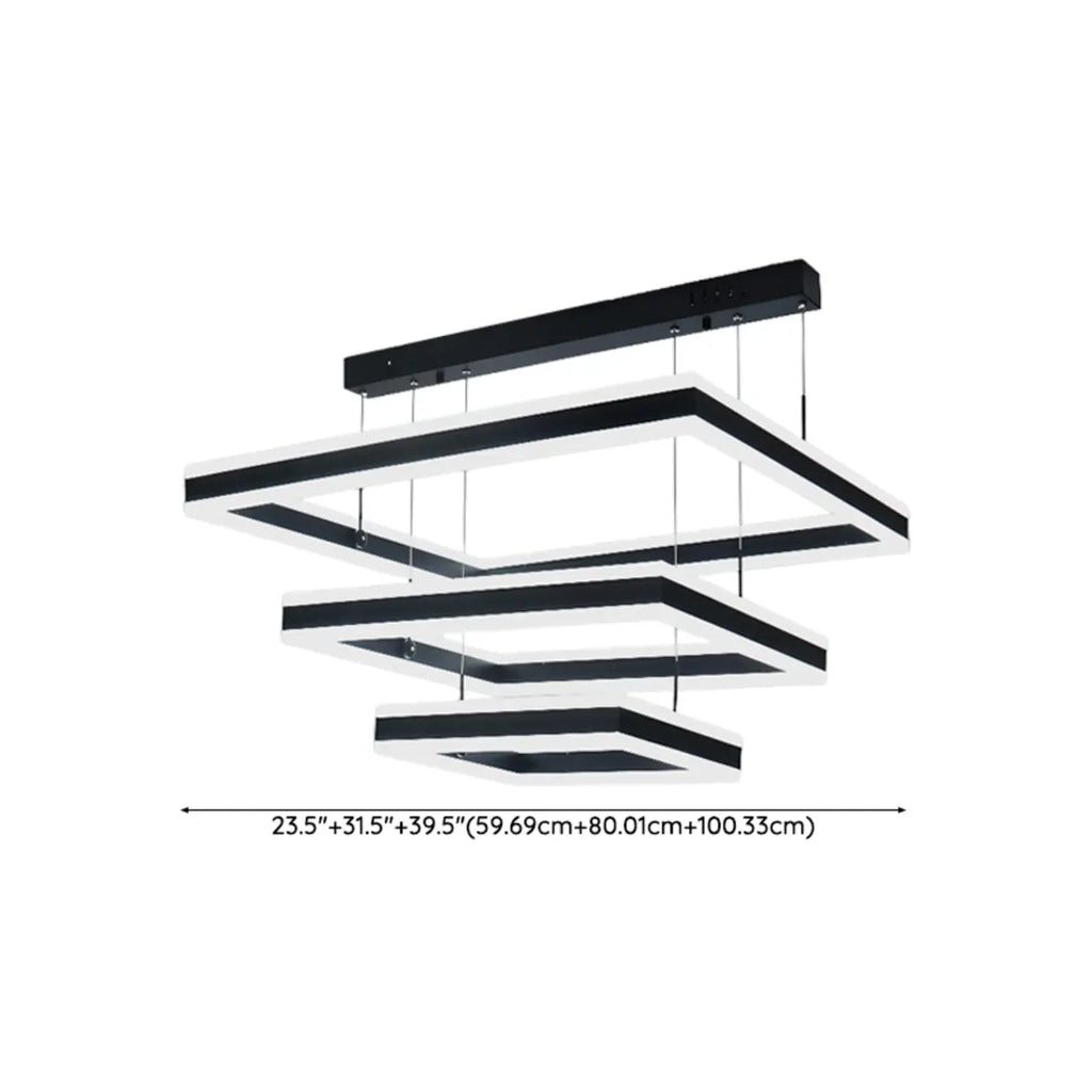 Modern 3-Tier Linear Square Dimmable LED Chandelier