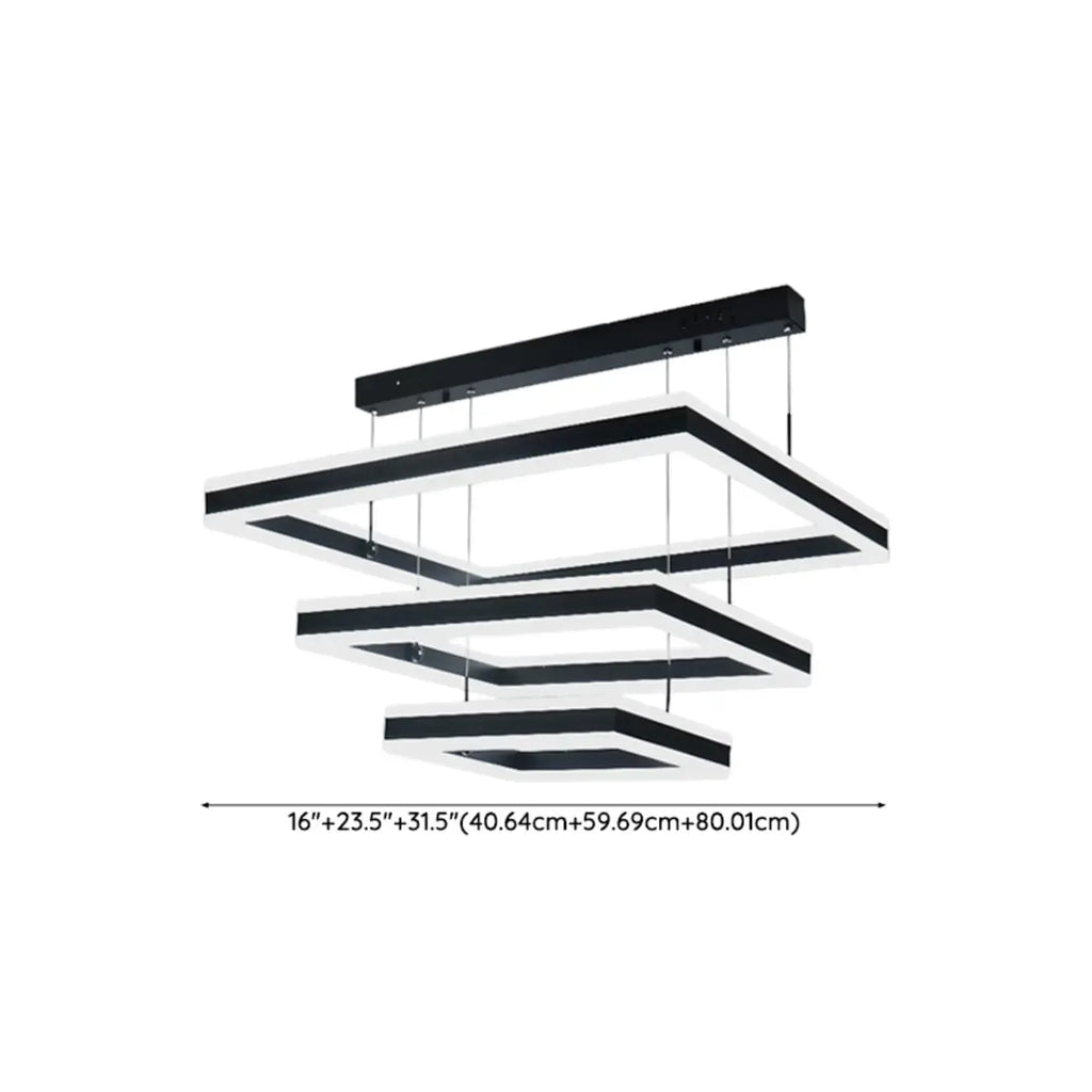 Modern 3-Tier Linear Square Dimmable LED Chandelier
