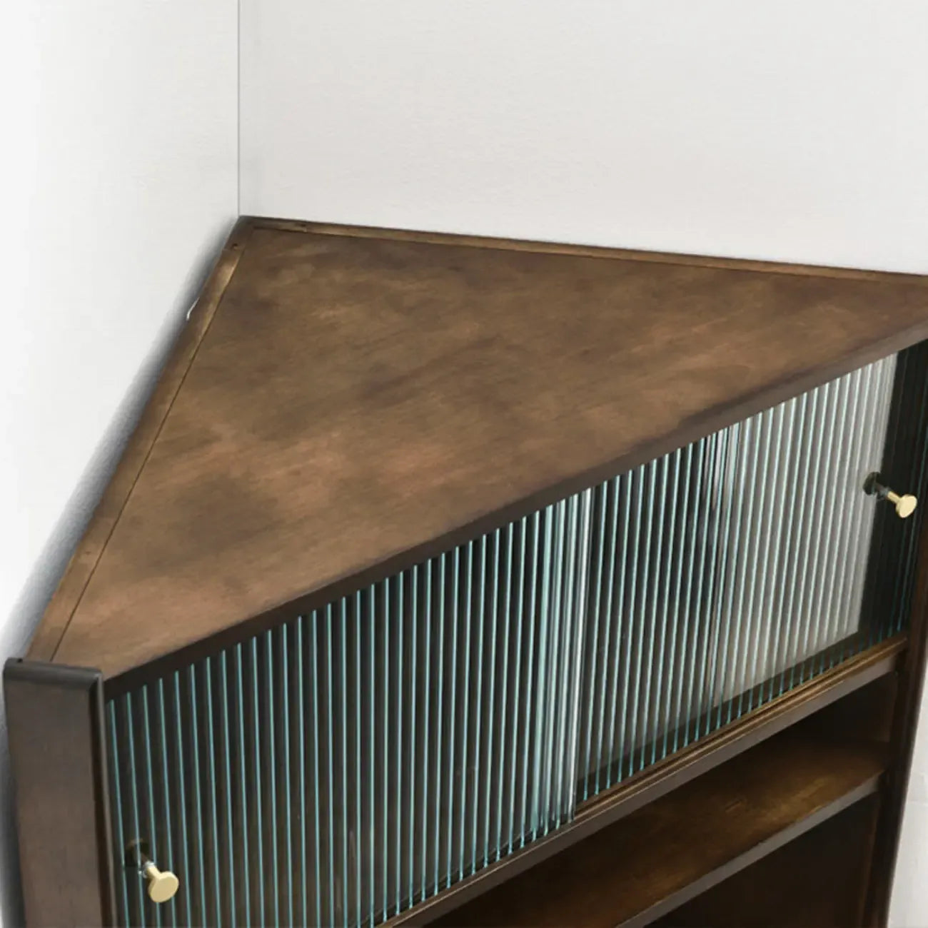 Rustic Brown Wooden Corner Wine Cabinet with Glass Doors