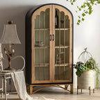 Modern Arched Light Wood Glass Door Display Cabinet