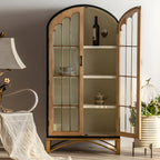 Modern Arched Light Wood Glass Door Display Cabinet