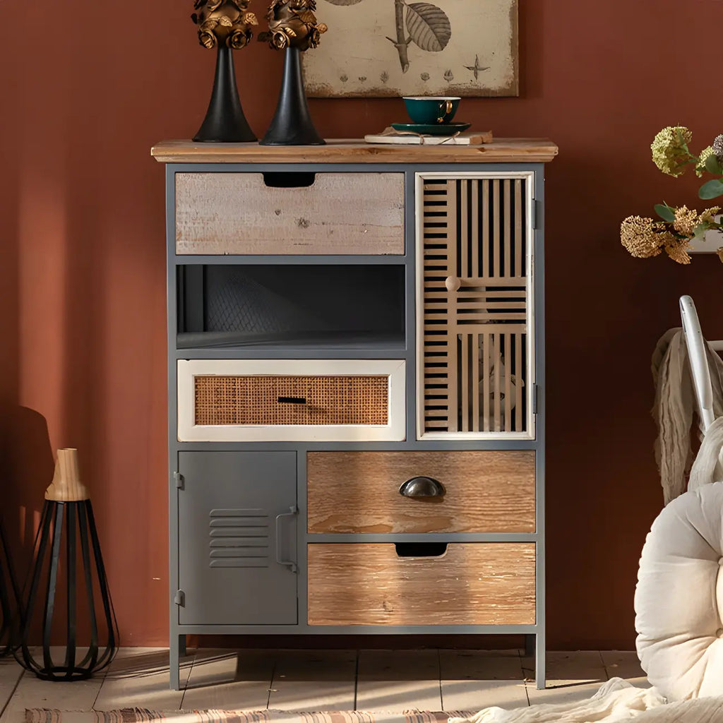 Modern Arched Light Wood Glass Door Display Cabinet