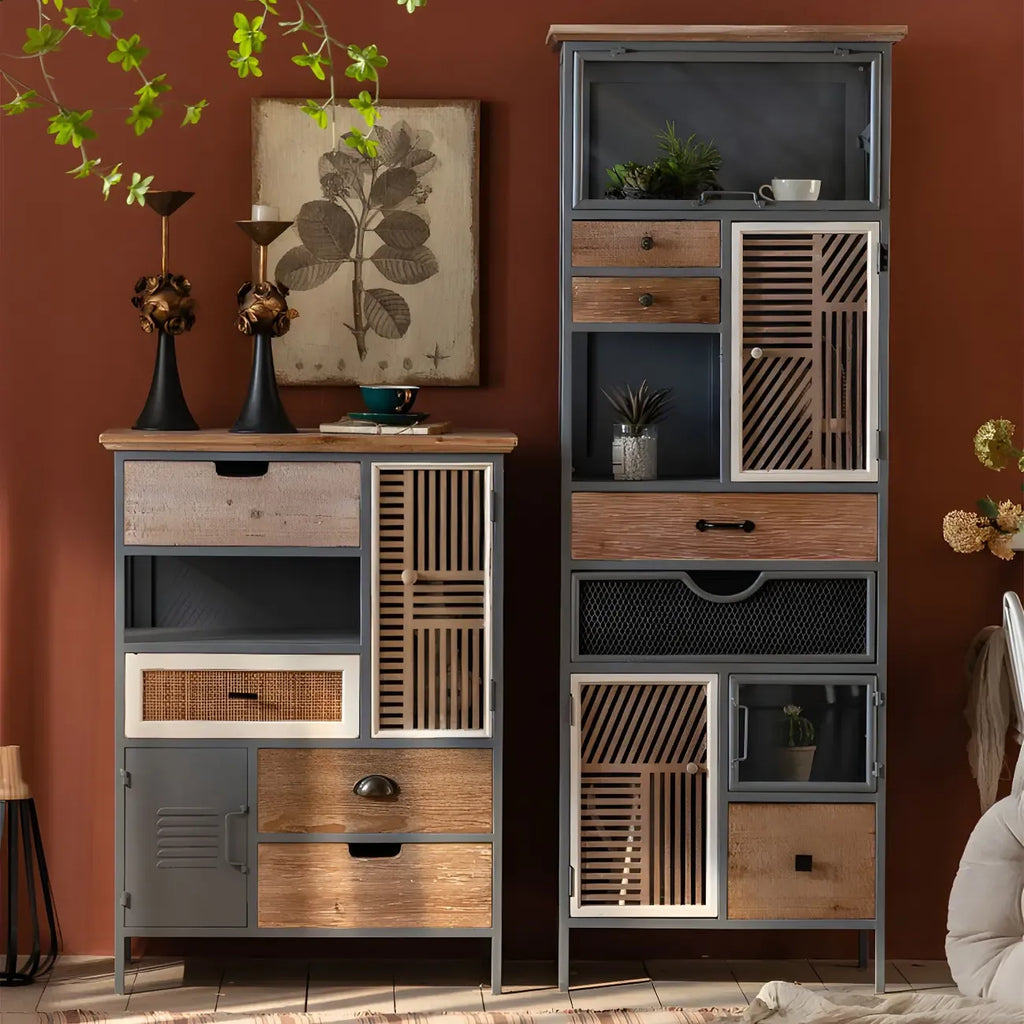 Modern Arched Light Wood Glass Door Display Cabinet