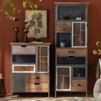 Modern Arched Light Wood Glass Door Display Cabinet